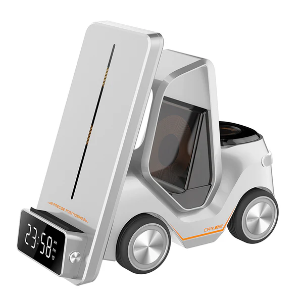 Wireless Charging 15W Fast Charging Station with Alarm Clock  Car Design Night Light  5 IN 1