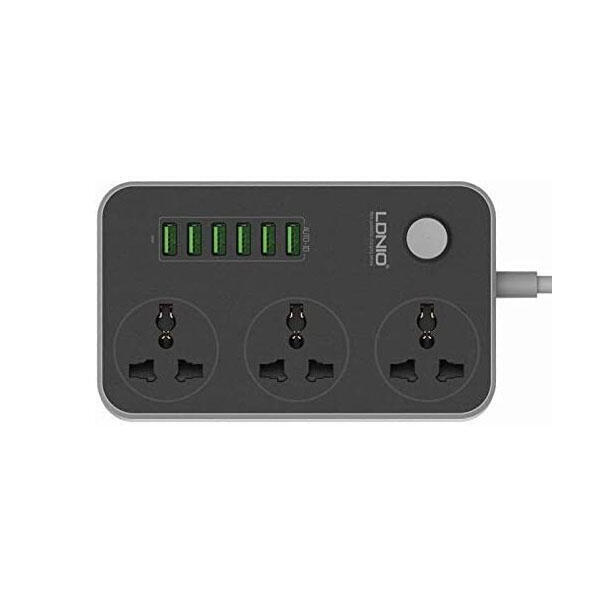 LDNIO SC3604 Power Strip 6 USB Ports With 3 AC Sockets - Black