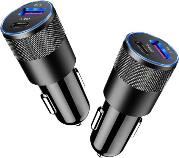 USB C Car Fast Charger YD 105, PD 38W 3.1A 2 Port Auto Quick Charger Adapter, Aluminum Metal Body Vehicle Fast Charging, Car Interior Accessories Fits for iPhone, Samsung Galaxy, and More