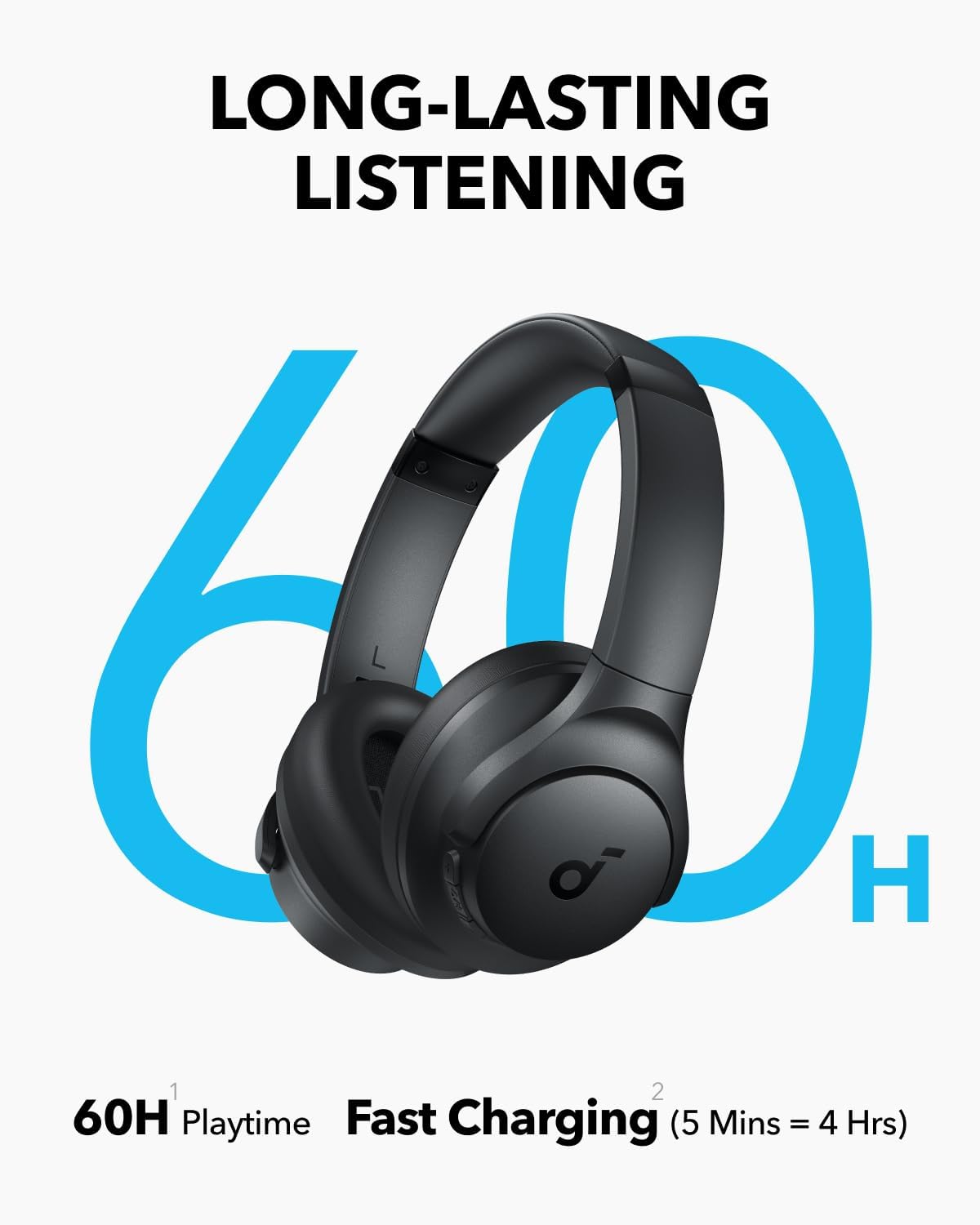 ANKER Soundcore Q11i Wireless Headphones, 40mm Dynamic DriverHi-Res Audio, One-Touch Bass Boost, 60-Hour Playtime, Detachable Ear Cushions, Bluetooth V5.3,black - Image 2