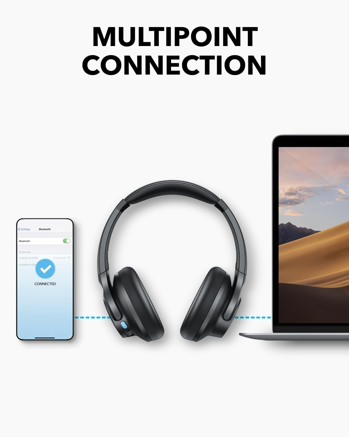 ANKER Soundcore Q11i Wireless Headphones, 40mm Dynamic DriverHi-Res Audio, One-Touch Bass Boost, 60-Hour Playtime, Detachable Ear Cushions, Bluetooth V5.3,black - Image 4