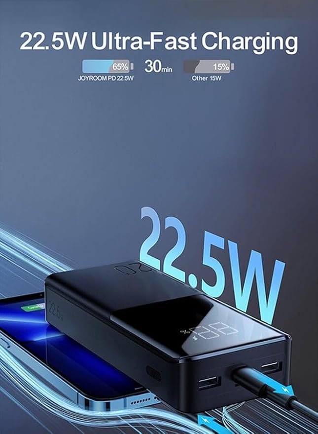 Joyroom JR-QP196 30000mAh Power Bank, 22.5W Fast Charging, Large Digital Display, 3-Device Simultaneous Charging - Image 4