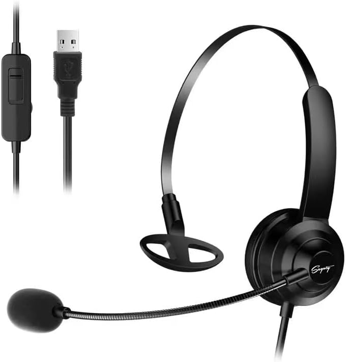 Headset Mono SXGOTY T200 USB  - Noise Cancelling Microphone - In-Line Volume Control - Mic On/off Switch