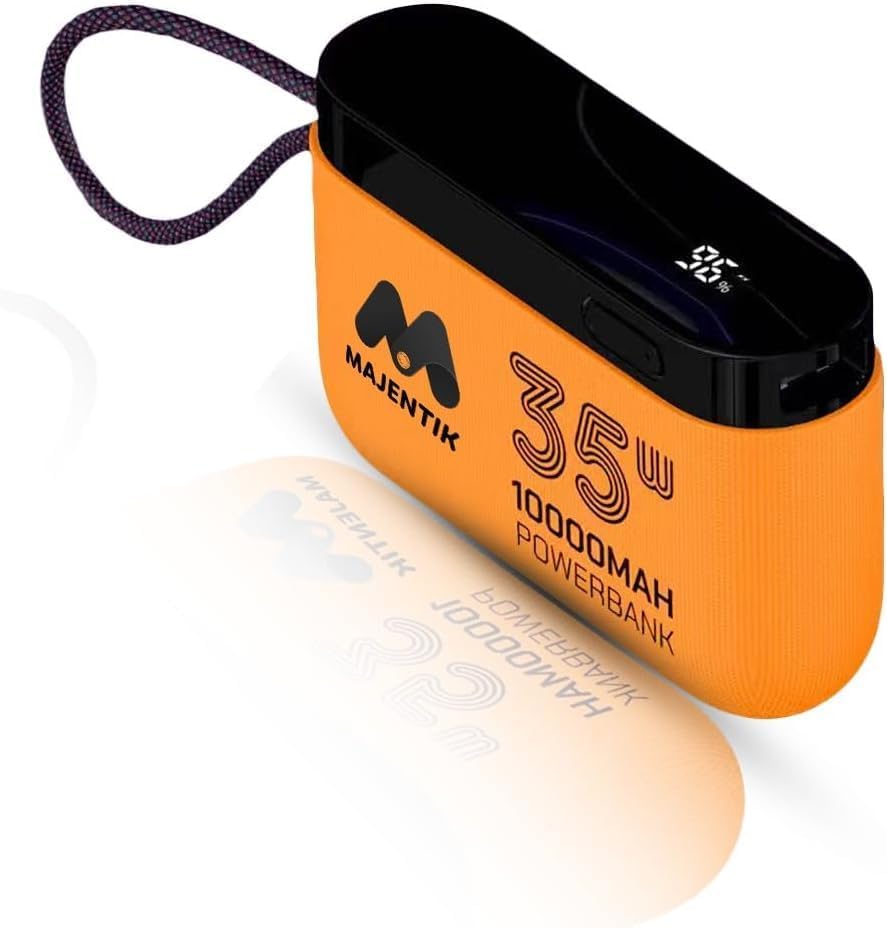 Power Bank Majentik MJ-13 10000mAh, 35W Fast Charging, LCD Display, PD and USB Ports,Black&Yellow