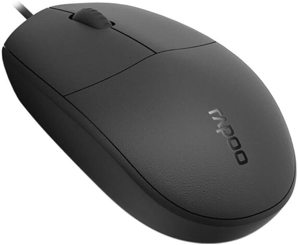 Rapoo N100 Optical Wired Mouse – Black | 1600 DPI High Precision - Image 2