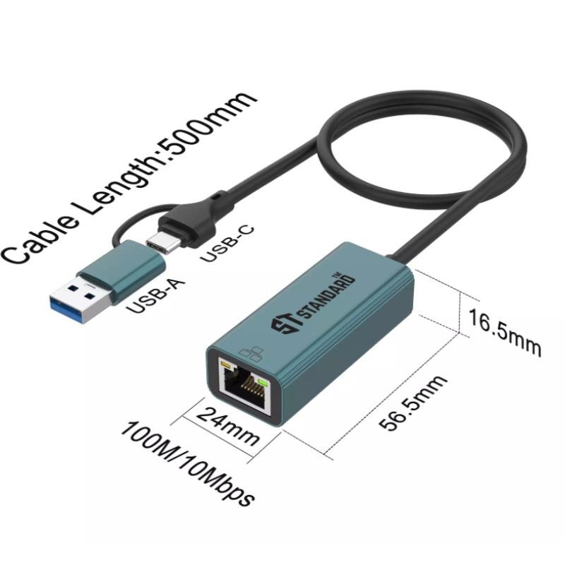 ST UE106 Plus USB-C & USB to Ethernet Adapter | Stable 1000Mbps Wired Network - Image 3