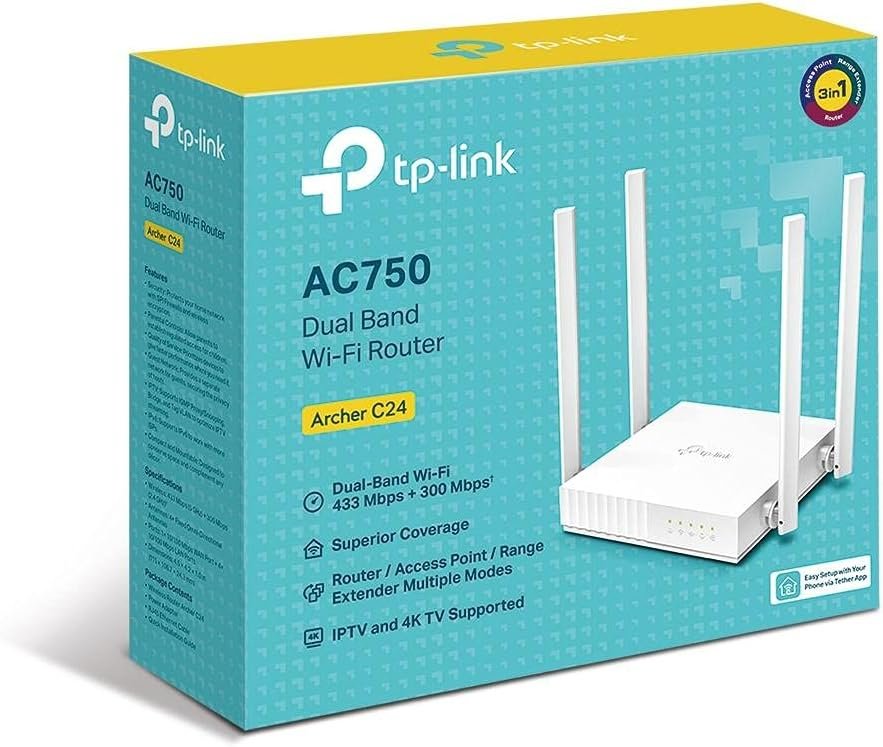 TP-Link Archer C24 AC750 Dual Band Wireless Router – High-Speed Wi-Fi Router with 4 Antennas and Access Point Mode