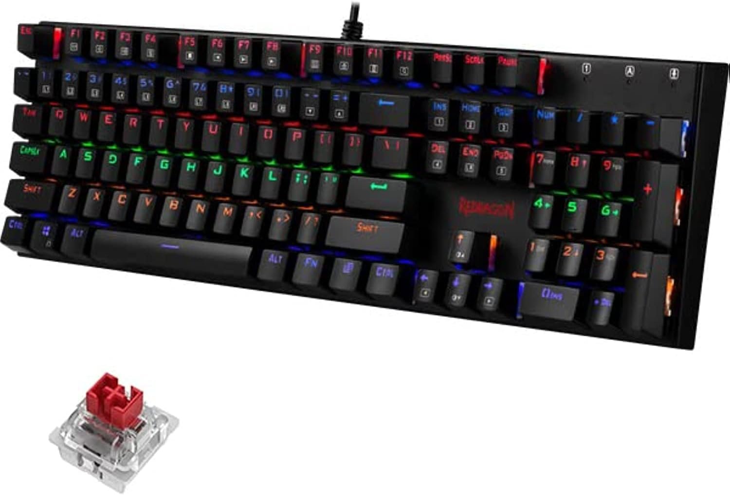 Redragon K565R Rudra Mechanical Gaming Keyboard, Red Switches, Rainbow LED Backlight, 104 Keys, Full Anti-Ghosting